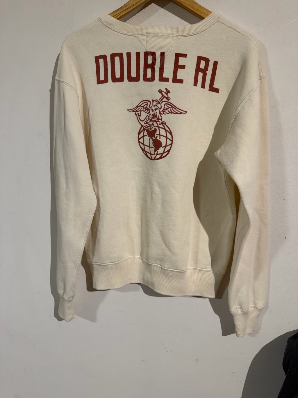 Ralph Lauren Double Rl Cream Crewneck With Red Graphic Logo
